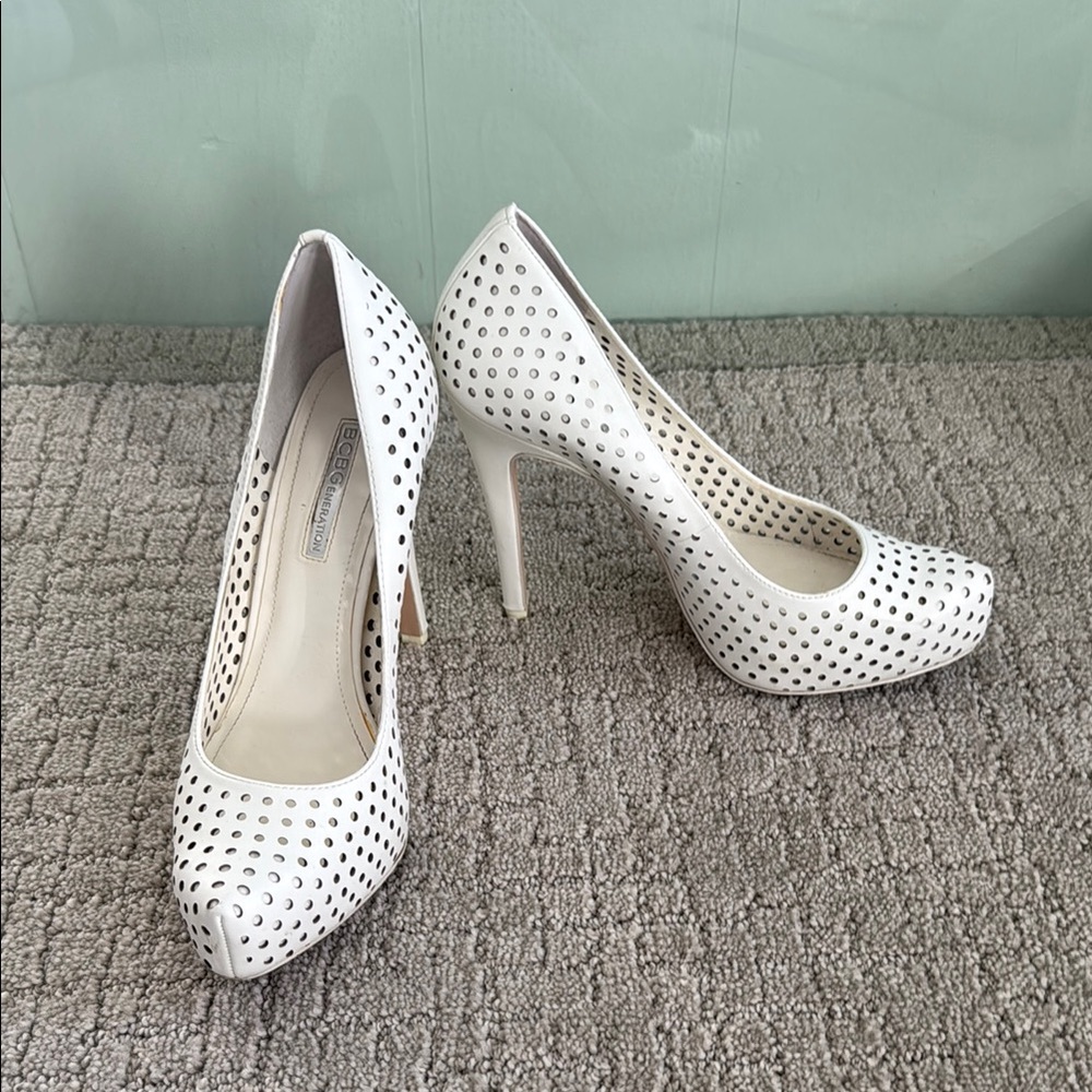 White Perforated Stiletto Heels